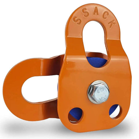 Beefy Heavy Duty Snatch Block For Winches With Synthetic Rope, Off Road Recovery Pulley, 29,000 Lb Max Load, Orange Color, Rugged Durable Pulley Block For Vehicle Recovery And Winching, orange steel snatch block