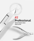 Close-up of 3/4 Jaw Cuticle Nippers Ultra Sharp Stainless Steel Clippers For Pedicure And Manicure, highlighting 45-degree jaw angle.