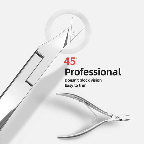Close-up of 3/4 Jaw Cuticle Nippers Ultra Sharp Stainless Steel Clippers For Pedicure And Manicure, highlighting 45-degree jaw angle.