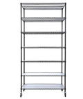 Legit Heavy Duty Wire Shelving Unit Featuring 2450 Pound Load Capacity With Durable Metal Storage Rack And Adjustable Leveling Feet, tall black wire rack with six shelves.