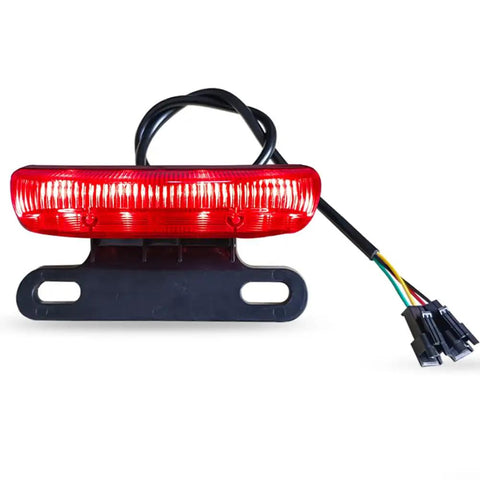 Slick E Bike Tail Light With Smart Brake Sensor For 36V To 48V Systems Ensures Your Night Rides Are Super Safe And Totally Lit For All The Commuters In Town., red ABS e bike tail light with wiring harness and mounting bracket