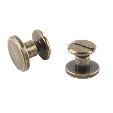 Flat Head Copper Screws And Nuts Rivet Set For Leather Crafting, Brass 8mm Decorative Studs on white background
