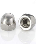 1/4-20 Acorn Cap Nuts 304 Stainless Steel 18-8 Bright Finish 50 Count Built Tough Pro Grade Hardware, side and threaded views