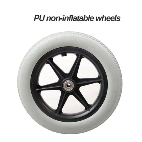 Heavy Duty Flat Free 12 Inch Wheelchair Caster Wheels Pair Solid Polyurethane Tires That Roll Like A Dream With Smooth 12mm Bearing Non Pneumatic Replacement Parts For Daily Rides