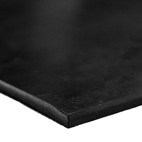 Viton FKM black rubber sheet, 12 x 12 in, 0.25 in thick, edge view.
