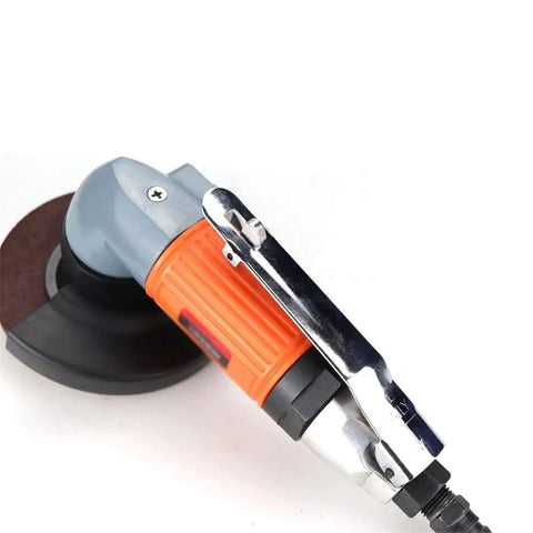Badass 4 Inch Pneumatic Angle Grinder For Heavy Duty Polishing And Grinding Featuring Front Exhaust Cooling Adjustable Speed Switch And Rugged Metal Spark Guard Cover with bright handle