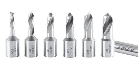 Six Piece HSS Drill Bit Set With 3/4 Inch Weldon Shank And 1 Inch Cutting Depth Fully Ground For Metal Wood And Aluminum