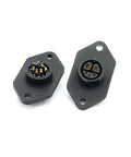 Top Notch 30 Amp M19 2 Plus 3 E Bike Power Connector And Male Female Charging Adapter For Lithium Battery Electric Vehicle Plug Socket With Sweet Reliable Heavy Duty Build, showing two black connectors.