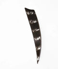 Single black and white turkey feather vane from 50 Pack Pro Grade Turkey Feather Fletching Right Wing Vanes For Arrows 4 Inch And 5 Inch Die Cut Bases Nine Color Stripe For Wooden Bamboo And Carbon Arrows Ideal For Traditional Archery on white background.