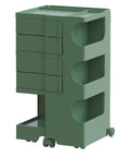 Multipurpose Rolling Storage Cart With Smooth Swivel Wheels And Durable Abs Shelves in green with multiple drawers and wheels.