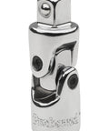 Heavy Duty 3/8 Inch Universal Joint Swivel Adapter Built Like A Tank With Forged Chrome Vanadium Steel tool showing chrome finish and joint design.