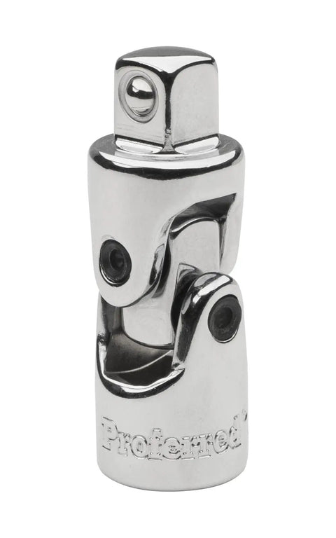 Heavy Duty 3/8 Inch Universal Joint Swivel Adapter Built Like A Tank With Forged Chrome Vanadium Steel tool showing chrome finish and joint design.