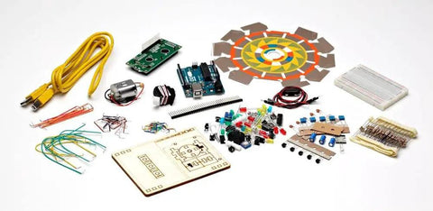 Top Shelf Electronics Learning Kit For Absolute Beginners With Straight Up Step By Step Guides Featuring Compatible Sensor Modules And Robot Tools To Fast Track Your Maker Projects includes Arduino board, wires, sensors, and components.