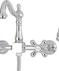 Heritage Bridge Kitchen Faucet In Polished Chrome With 8 Inch Centers Two Hole Install Drip Free Ceramic Disc Built To Last
