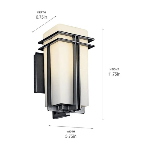 Outdoor Wall Light 1 Light Exterior Wall Sconce With A Slick Black Finish And Satin Etched Opal Glass, 11.75" x 5.75" | Front view