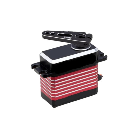Top Shelf Badass Brushless Servo Using Eight Point Four Volts Generates Thirty Five Kilogram Centimeter Power With Heavy Duty Steel Gears And Full Waterproof Cover For Remote Control Cars Includes Arm shown from the side.