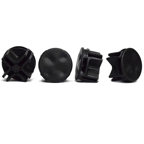 Four black ABS connectors from 32 Piece Cube Connector Kit For Plastic Wire Cube Organizer System, shown from different angles.