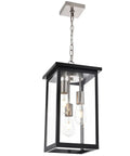 3 Light Outdoor Pendant Light Fixture In Black And Brushed Nickel Finish With Clear Glass For Patio Porch Entryway Indoor Outdoor Hanging Lantern Lighting For Garden Deck And Exterior Living Spaces