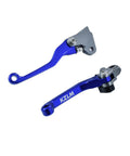Blue CNC 6061 aluminum brake and clutch levers for Yamaha YZ series dirt bikes 2001-2007, foldable and rustproof.