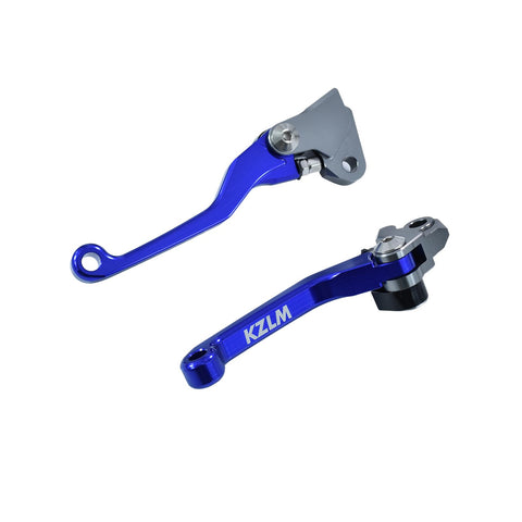 Blue CNC 6061 aluminum brake and clutch levers for Yamaha YZ series dirt bikes 2001-2007, foldable and rustproof.