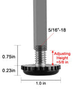 Heavy Duty 5/16-18 Threaded Furniture Leveling Feet detail with measurements and adjustable height