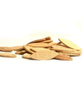 Pile of beech wood joining biscuits with size marking, part of Beech Wood Joining Biscuits Set 0, 10, 20 Sizes for tight joints