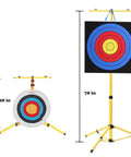 Backyard Archery Target Stand Foldable and Adjustable for Outdoor Practice with iron frame, shown with targets at 28 and 78 inches high.