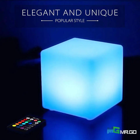 10 Inch Rechargeable LED Cube Light With Remote, 16 RGB Colors, Dimmable Mood Lamp displaying blue light