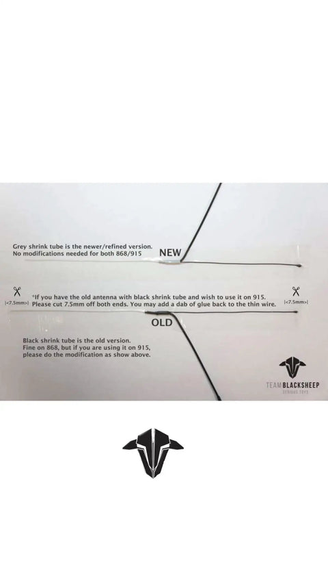 Comparison of new and old shrink tube versions for Ultra Tiny Long Range UHF Receiver, with instructions for 868/915 MHz antennas.