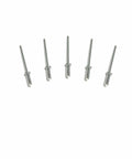 Aluminum Closed End Pop Rivets 3/16 x 3/8 in Grip, Blind Dome Head Rivets, shown in loose arrangement, Qty 100.