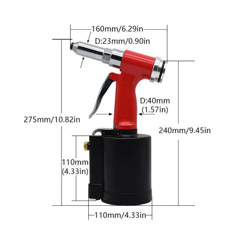 Heavy Duty Air Hydraulic Pop Rivet Gun for Fast, Reliable Riveting, Pneumatic Riveter Tool With Stainless Steel Body And Aluminum Frame, Pro Grade Durability For Metalworking, Automotive, And Home DIY Projects, 275mm dimensions
