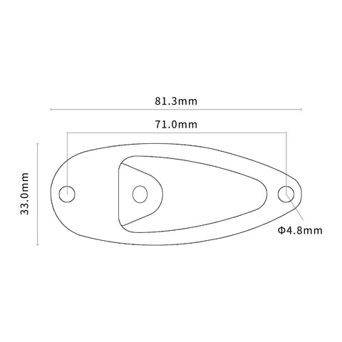 Badass Black Boat Style Guitar Output Jack Plate With A Smooth Quarter Inch Plug Made For Strat Cats Who Want A Heavy Duty Swap With Zero Headaches And Comes With Mounting Hardware For Quick Setup, showing dimensions and design.