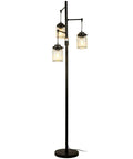 Industrial Farmhouse Floor Lamp With Three Glass Shades, Tall Standing Lamp With Dimmable Switch, Sturdy Black Base For Living Room.
