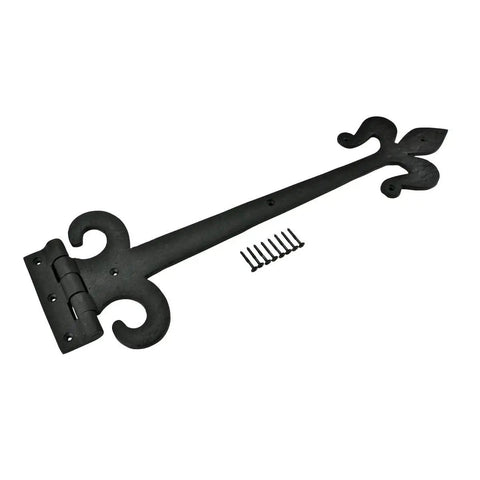 18 Inch Black Wrought Iron Fleur De Lis Strap Hinge Set Flush Mount Heavy Duty Gate And Door Hinges With Hardware Indoor Outdoor Use Pack Of 2