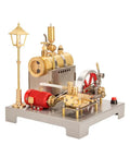 Old School Steam Engine Model That Really Works With Boiler And Reversible Horizontal Design Includes Generator And Vintage Lamp For Realistic Hands On STEM Learning And A Fun Gift For Adults, 18x18x20 cm, metal
