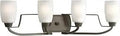 Four Light Bath Vanity Light With Etched Glass In Antique Bronze Finish, Modern Style Fixture For Dope Bathrooms, Dimmable LED Compatible