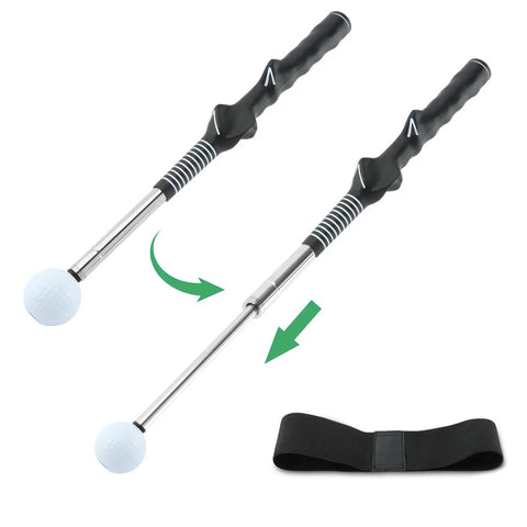 Retractable Golf Tempo Trainer Stick For Right Handed Players Click Cue Drill Tool with extendable design and rubber grips, 14.96-27.95 inch.