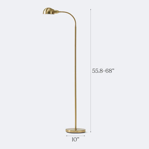 Slim LED Floor Lamp With Adjustable Gooseneck Free Standing Corner Pole Light For Office Desk And Living Room Tall Skinny Lamp In Brass Gold Finish