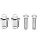 Chrome Lug Nut And Stud Set M12 X 1.5 For Car Wheels, 4 Pack Heavy Duty Lug Hardware Kit, two nuts and two studs on white background.