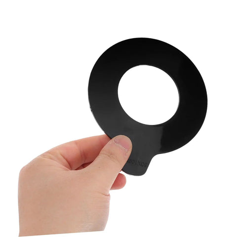 Hand holding black rubber washer for excavator pins, Two Pack Rubber Washer Kit For Excavator Bucket Pins And Linkage Shim Heavy Duty Vibration Pads For Construction Machinery Durable Rubber Build Shock Absorption Quick Installation Noise Reduction