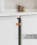 Push Latch for Handle Free Cabinet Doors With Spring Loaded Rebound Mechanism PP Plastic Construction installed in white cabinet