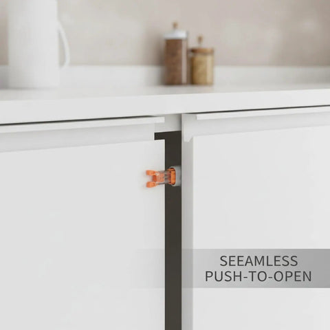 Push Latch for Handle Free Cabinet Doors With Spring Loaded Rebound Mechanism PP Plastic Construction installed in white cabinet