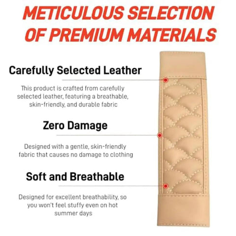 Premium Leather Seat Belt Cover For Tesla Cybertruck Featuring Quilted Smooth Surface, showcasing soft leather and breathable design.
