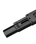Close-up of Rolls Like A Dream Three Section Drawer Slides With Hidden Bottom Mount Design, 10 inches black metal glides.