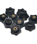 Plastic Hex Head Knobs With Brass Thread Inserts M6 By 32 Through Hole Knurled Grip, Screw On Knob, 10 Pack