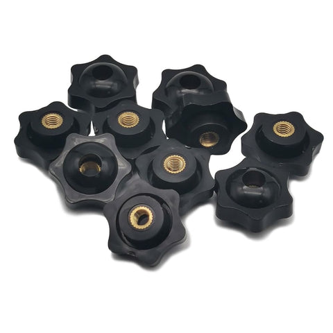 Plastic Hex Head Knobs With Brass Thread Inserts M6 By 32 Through Hole Knurled Grip, Screw On Knob, 10 Pack