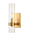 Brushed Gold Wall Sconce With Clear Glass Cylinder Shade 1 Light Modern Transitional Wall Light Fixture For Hallways Bedrooms Or Bathrooms