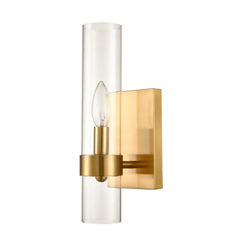 Brushed Gold Wall Sconce With Clear Glass Cylinder Shade 1 Light Modern Transitional Wall Light Fixture For Hallways Bedrooms Or Bathrooms