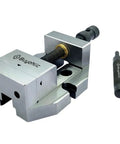 Heavy Duty Two And Three Eighths Inch Jaw Width Grinding Steel Vice With Hardened Ground Finish For Precision Milling And Toolroom Use Providing Vibration Free Clamping And Stable Workholding, side view with handle