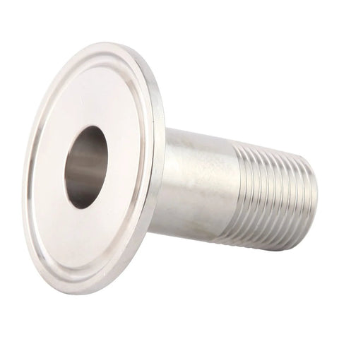 Metaland stainless steel 1.5in tri-clamp to 3/4in NPT male sanitary adapter, side view